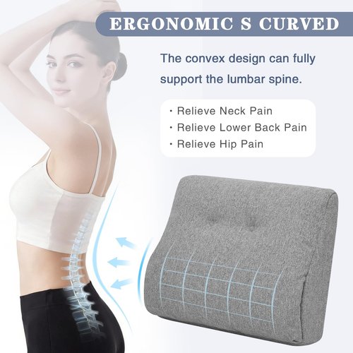 baibu Lumbar Support Pillow for Recliner, Large Memory Foam Dual-Layer Patent Design Back Support Cushion for Sofa & Gaming Chair, Ergonomic Lumbar Pillow with Machine Washable Cover, Light Grey