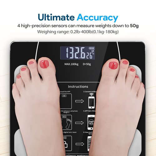 Smart Weighing Scale, Bluetooth Smart Body Fat Scale, accurately Measures Weight, Body Fat Percentage, Muscle Mass Percentage, BMI, and Other Body Metrics. (Black)
