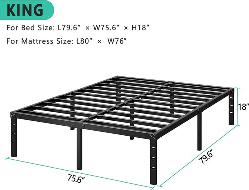 HLIPHA Metal Platform Bed Frame - 16-Inch Tall King Size with Heavy-Duty Support Slats | Easy Assembly, Black