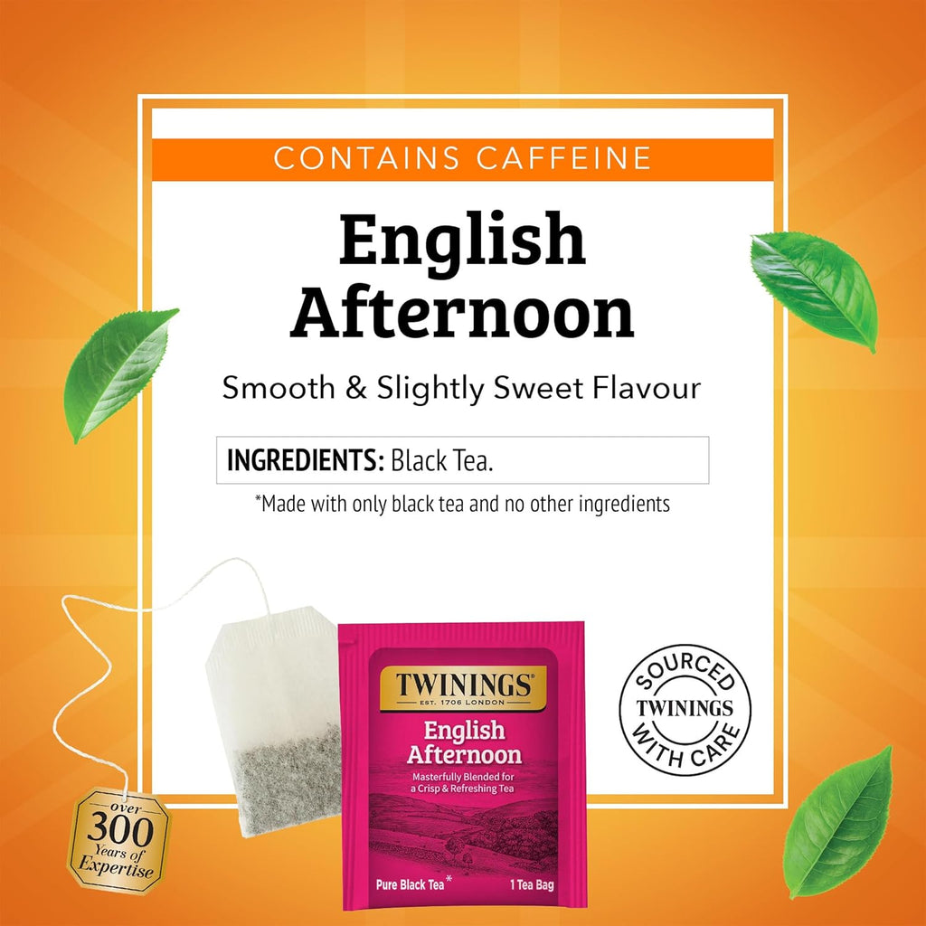 Twinings English Afternoon Black Tea - Smooth & Slightly Sweet, Caffeinated, 20 Individually Wrapped Bags