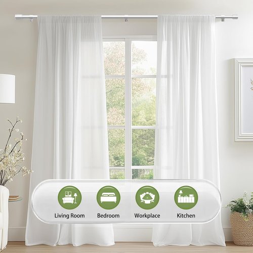 Adjustable Silver Curtain Rods by [Brand Name] - 5/8” Diameter, 30-90 Inch for 30-84 Inch Windows