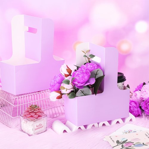 Reallnaive 10 Pack 2 Cup Disposable Drink Carrier for Delivery with Handle Paperboard Coffee Carrier for Hot Cold Drinks Take Out Cup Carriers for Food Delivery (Purple)