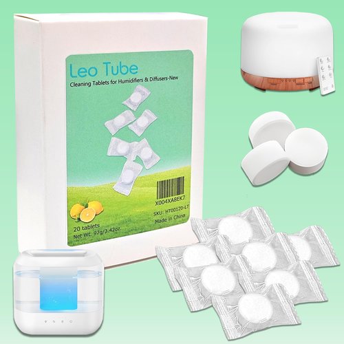 LeoTube Cleaning Tablets for Humidifiers & Diffusers, Remove Stains and Residue, Prevent Buildup, Humidifier Cleaner Tablets (20-Pack)