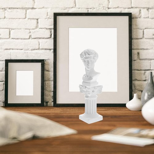 HOMSFOU Greek Statue of David Bust - Elegant Resin Sculpture with Roman Pillars | Perfect for Home Office Decor
