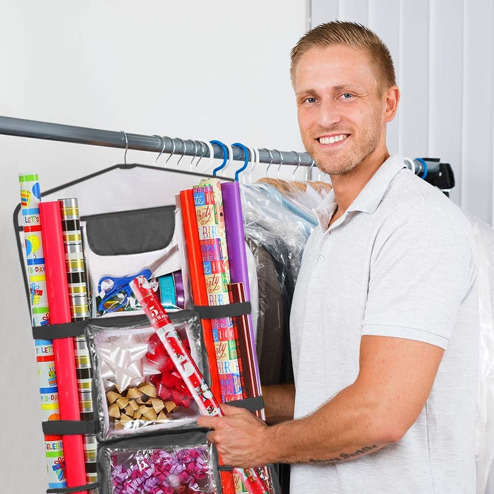 ProPik Gift Wrap Organizer - Double-Sided Storage for Wrapping Paper & Accessories | 40”x17” (Black)