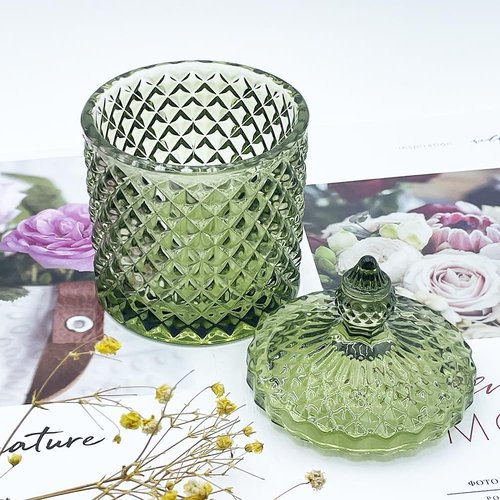 YILUSHENGHUA Colorful Glass Jar With Lid,Candy Cookie Jars,Jewelry Box,Christmas Decorative Jar(Olive Green)