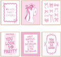 Whaline 6Pcs Pink Bow Bathroom Wall Art Prints - Coquette 8x10 Inch Unframed Decor for Washroom