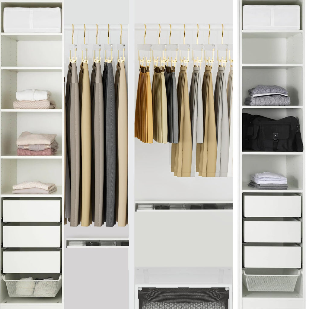 Acrylic Gold Pants Hangers with Adjustable Clips 10 Pack, Non-Slip Skirt Hanger for Women, Heavy Duty Space-Saving Clothes Organizer for Trousers, Coats, Jeans, Adults & Kids