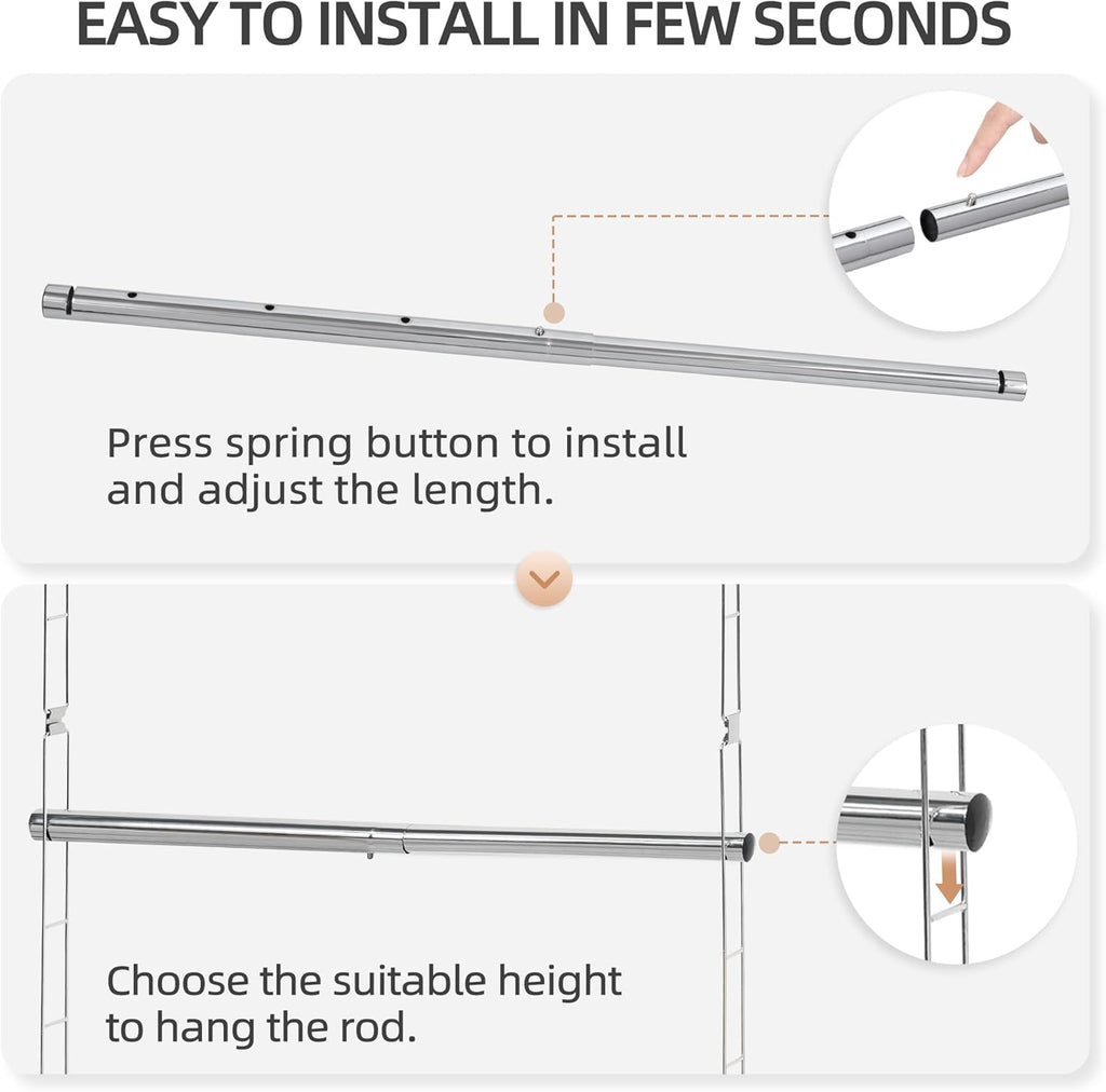 Storage Maniac Adjustable Closet Hanging Rod - Space-Saving Organizer | 2 Pack Chrome