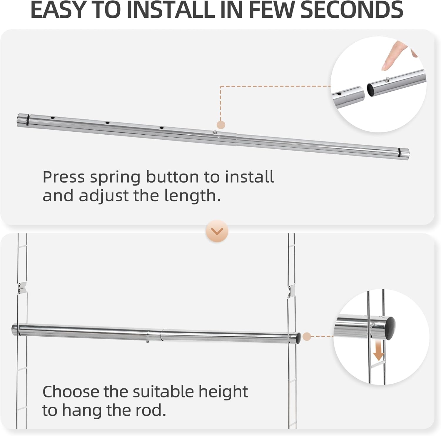 Storage Maniac Adjustable Closet Hanging Rod - Space-Saving Organizer | 2 Pack Chrome