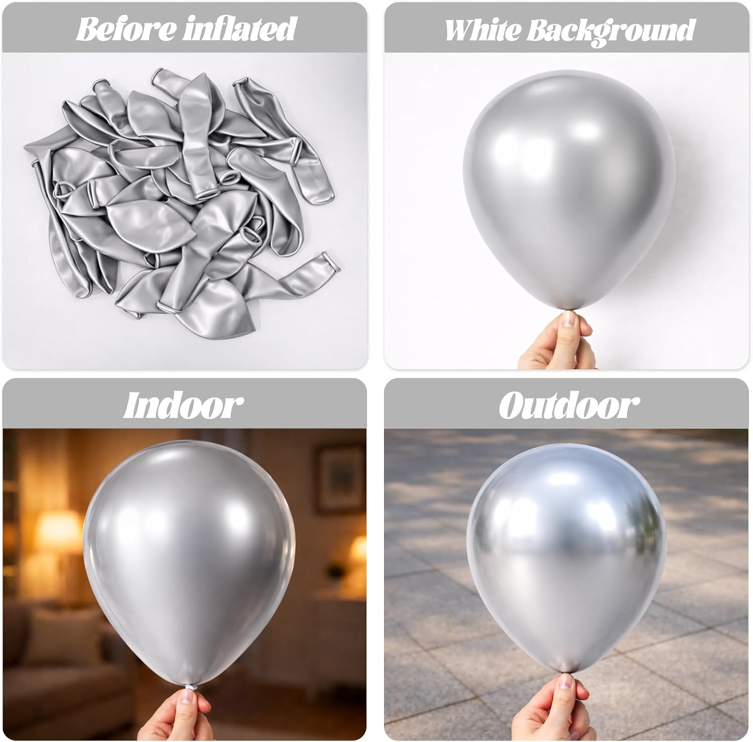 Voircoloria 105pcs Metallic Silver Balloons - 12 Inch Latex Party Decorations for Birthdays, Weddings & More