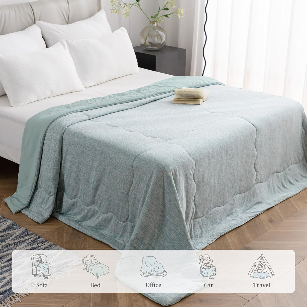 CHOSHOME Cooling Comforter Twin Size, Cooling Blanket with Q-Max 0.45 Arc-Chill Cooling Fiber for Hot Sleeper and Night Sweats, Cool Soft Thin Breathable Summer Comforter for Bed, (60" x 90", Green)