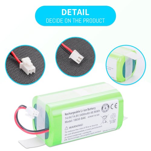 Replacement RVBAT850 Battery for Shark Ion R75, R85, S87, RV761, RV771,RV850C, RV1000S, RV1001AE, RV1100VL, UR1000SR, RV700_N, RV720_N Vacuum Cleaners (2-Prong Connector,NOT for 3-Prong Connector)