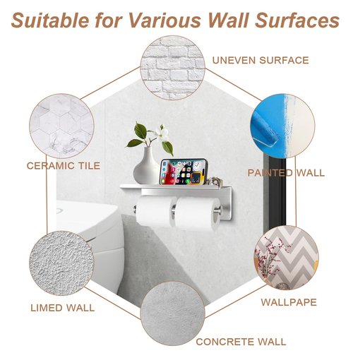Toilet Paper Holder Wall Mount with Shelf Bjiotun Stainless Steel Toilet Paper Storage Tissue Roll Holder for Bathroom Storage Holds