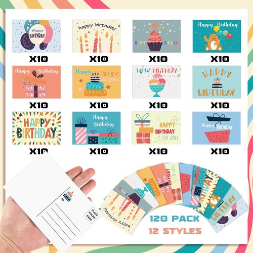 Kosiz 120 Pcs Birthday to You Cards 4 x 6 Inch Postcards Assorted Greeting Cards Blank Note Cards, 12 Styles