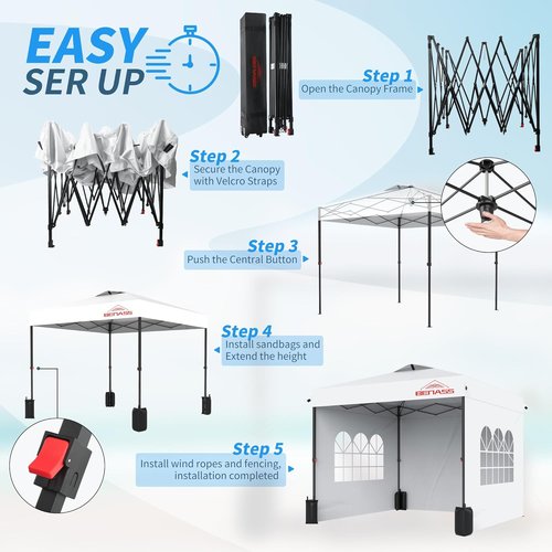 10x10 Pop Up Canopy Tent by [Brand Name] - Heavy Duty Event Tent with Sidewalls | Easy One-Person Setup in White