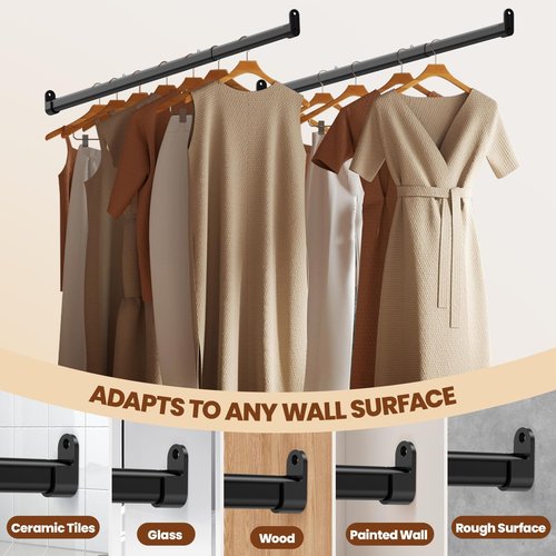 Mavivegue Oval Closet Rod, Closet Rods for Hanging Clothes, Adjustable Closet Rod – Expandable 17 to 40 Inches, Heavy Duty Closet Rods for Laundry Room, RV, Closet Storage (Black)