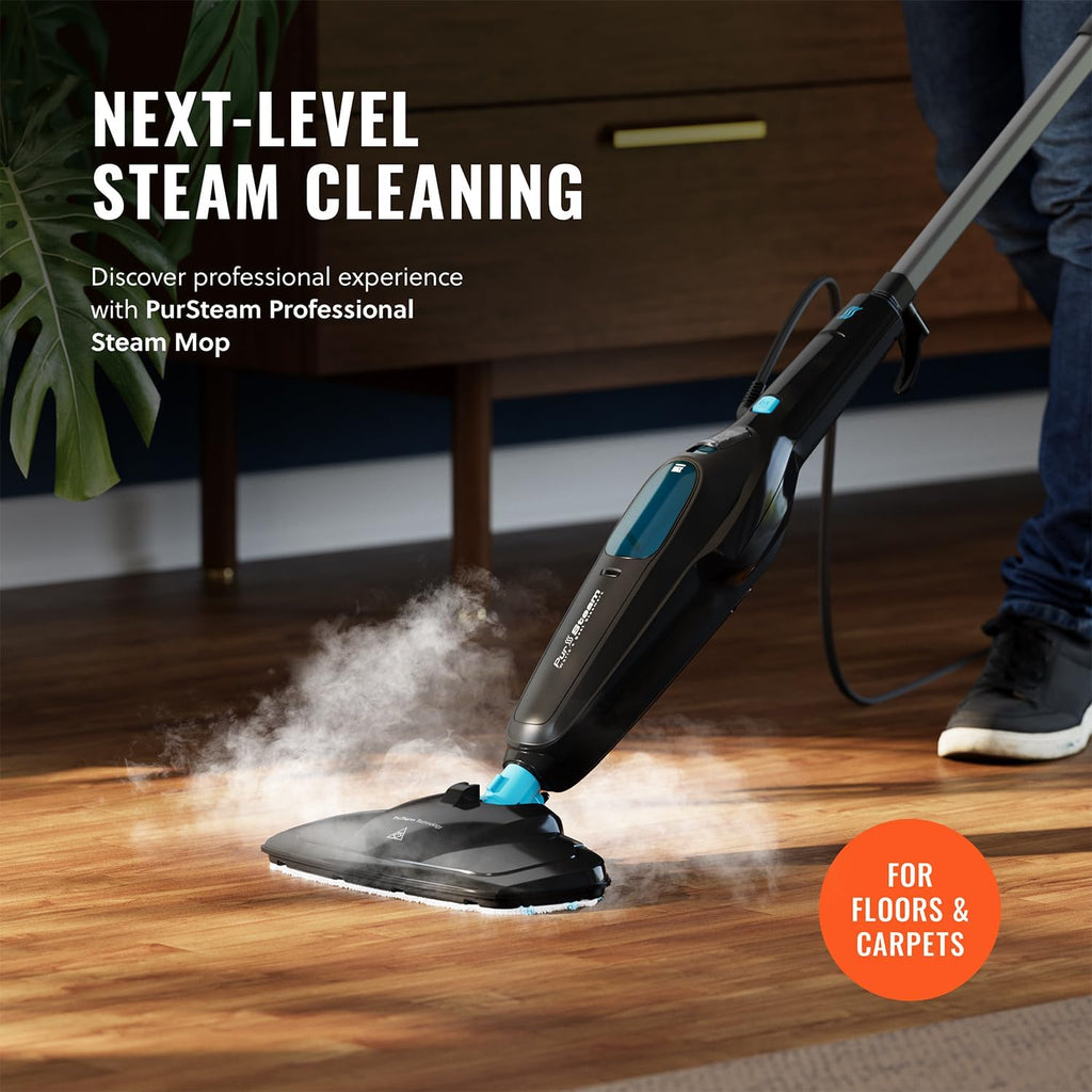 PurSteam Professional Steam Mop - Multi-Surface Floor Cleaner for Hardwood, Tile & Carpet | Fast Heating & Lightweight