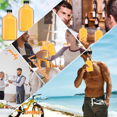 Gejoy 24 Pcs Mini Liquor Bottles Reusable Glass Flask Bottles with Black Caps Clear Empty Alcohol Shot Jars Small Champagne Jars with 4 Funnels for Wine Weddings Party Favors Christmas (8.5 oz)