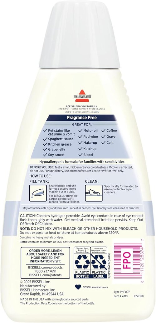 BISSELL Little Green Portable Deep Cleaner Formula - PET OXY Spot & Stain Remover, 32 fl. oz.