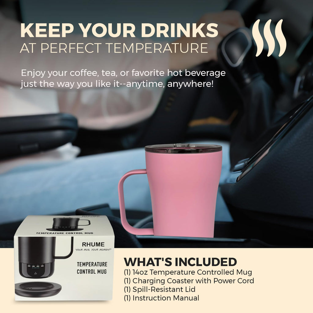 Rhume - Temperature-Controlled, Self-Heating Coffee Mug (Light Pink 14 Oz)