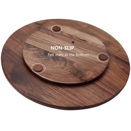 MAGIGO 15 Inches Black Walnut Wood Lazy Susan, Solid Wooden Round Kitchen Turntable Rotating Tray