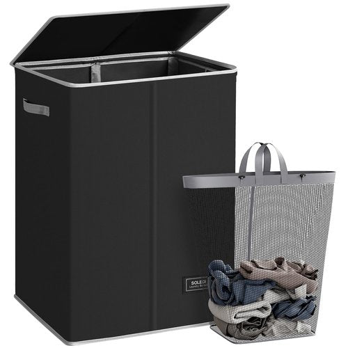 SOLEDI Laundry Hamper with Lid 130L Large & Tall Collapsible Laundry Basket, Clothes Hamper with Bag Removable Easy to Carry, Dirty Hampers for Bedroom, Bathroom, Dorm, College, Black