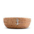 Vagabond House Handmade Eco-Friendly Rattan Serving Bowl with Pewter Anchor and Removable Glass Dish - Classic Stylish Fruit Basket for Kitchen, Ideal for Beach House Fruit Salads and Fruits