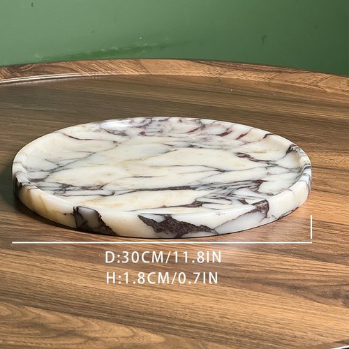 Natural Marble Tray, Coffee Table, Food, Fruit, Paper Cup, Cake Display, Coffee bar, Family Gatherings, Seasonal Holiday Decoration Tray(Viola-Circular-9.8"x9.8"x0.7")