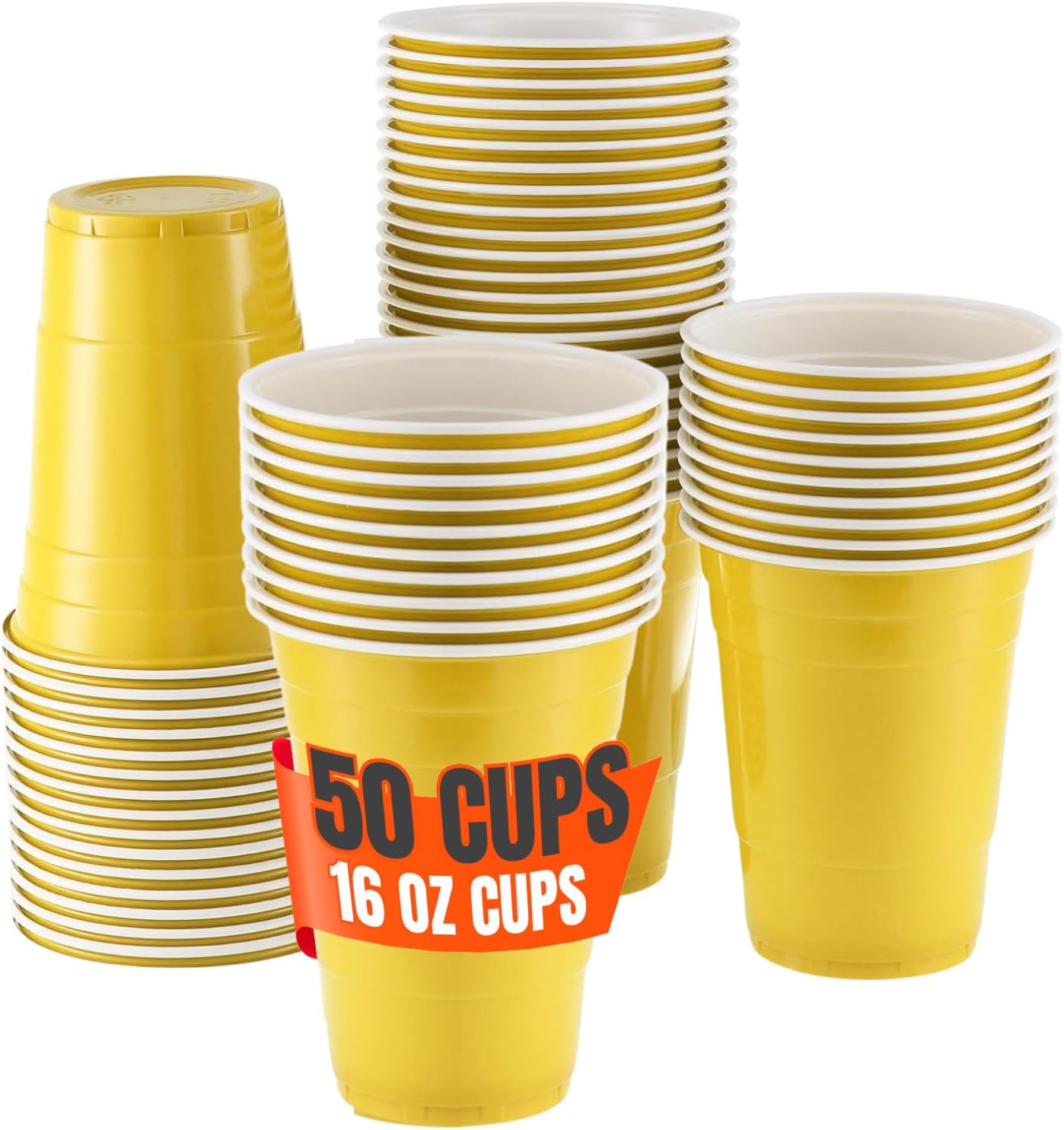Yellow Plastic Party Cups - 16 oz | 50 Pack for Fun Gatherings and Events