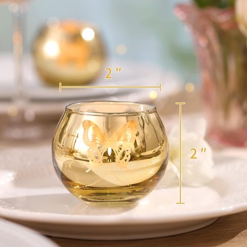 Gold Votive Candle Holders Set - 12 PCS Decorative Tea Light Holders with Butterfly Pattern for Events & Holidays
