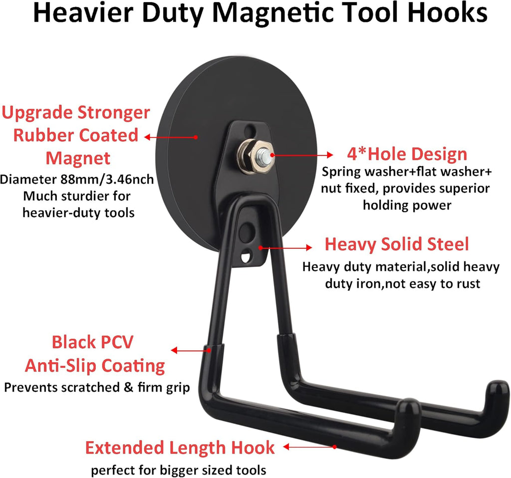 ULIBERMAGNET Strong Magnetic Hooks - Heavy Duty Tool Holders for Jig Saw & Garden Tools | 2 Pack, 3.46 Inch, Black