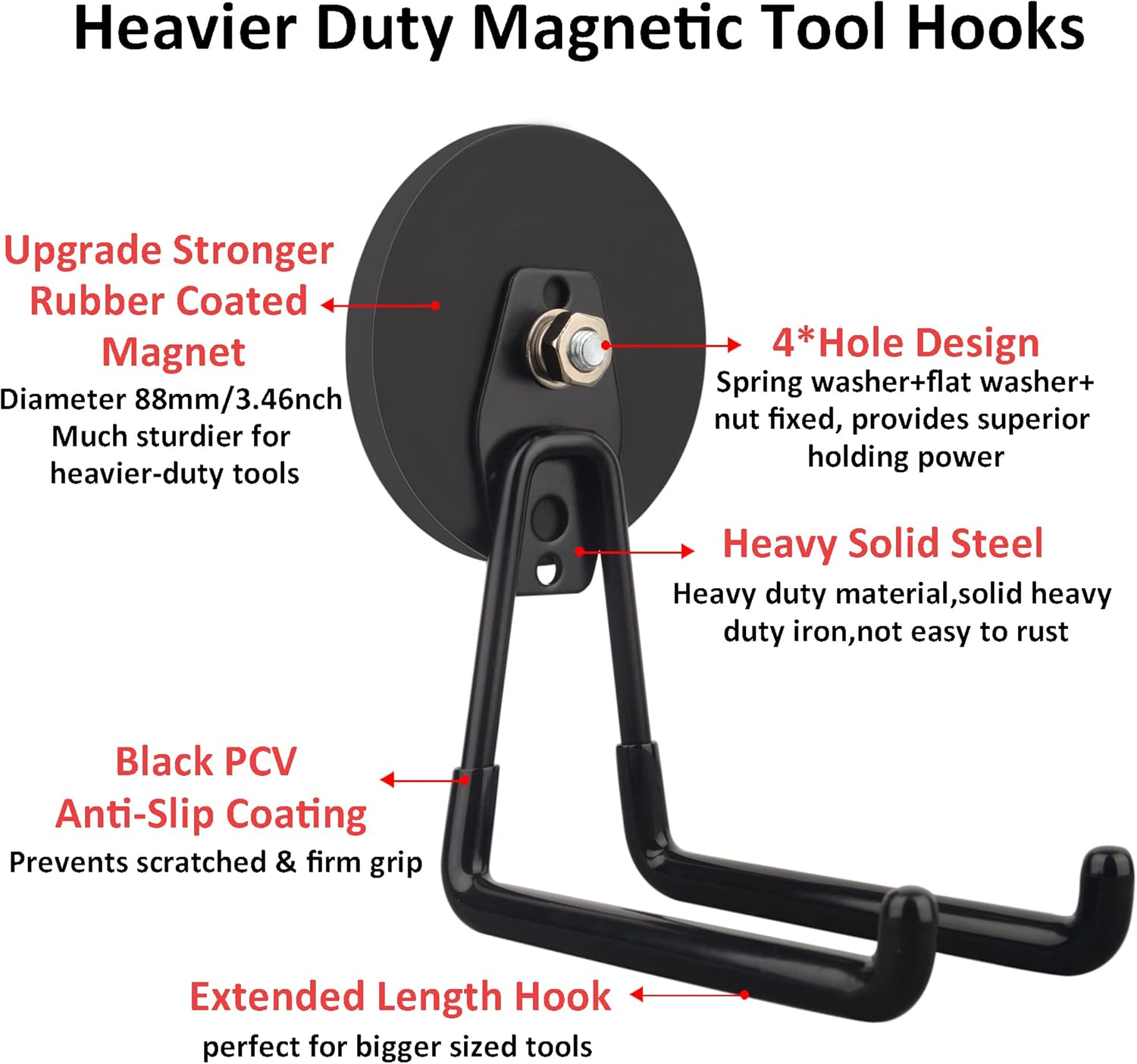 ULIBERMAGNET Strong Magnetic Hooks - Heavy Duty Tool Holders for Jig Saw & Garden Tools | 2 Pack, 3.46 Inch, Black