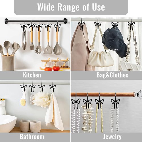 Big Bow Decorative Shower Curtain Hooks, Bowknot Shower Curtain Rings, Fashion Bow Shower Curtain Hangers, 12PCS Stylish Shower Hooks for Shower Curtain, Bathroom, Bedroom, Home Decor (Black)