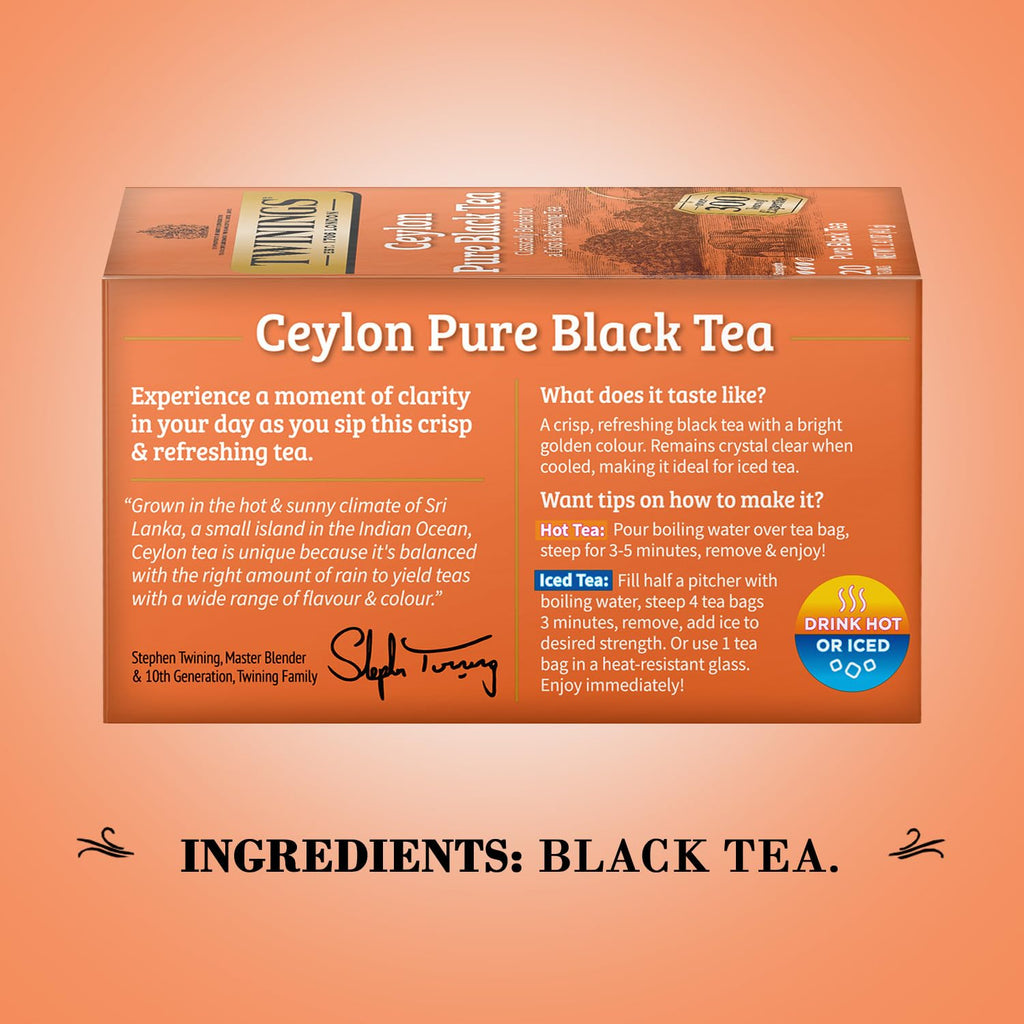 Twinings of London Ceylon Orange Pekoe Tea - Premium Quality | Box of 20 Tea Bags