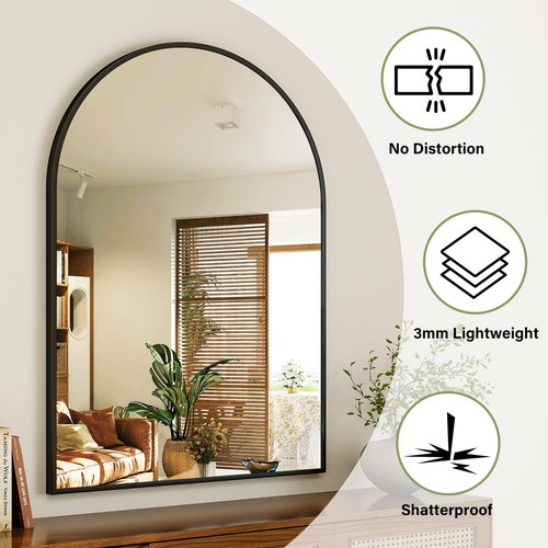 Arch Bathroom Mirror, 24x36 inch Arched Bathroom Mirror/Wall Mounted Vanity Mirror - Arch Metal Frame Wall Mirror for Bathroom Bedroom Living Room, Black
