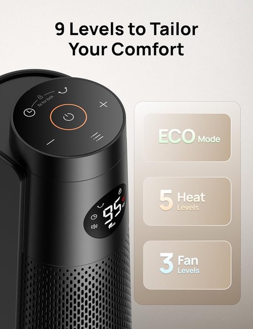 DREO Space Heater - 30" Electric Heater with Remote, 120° Oscillation & 8 Safety Features | Quiet Black Design