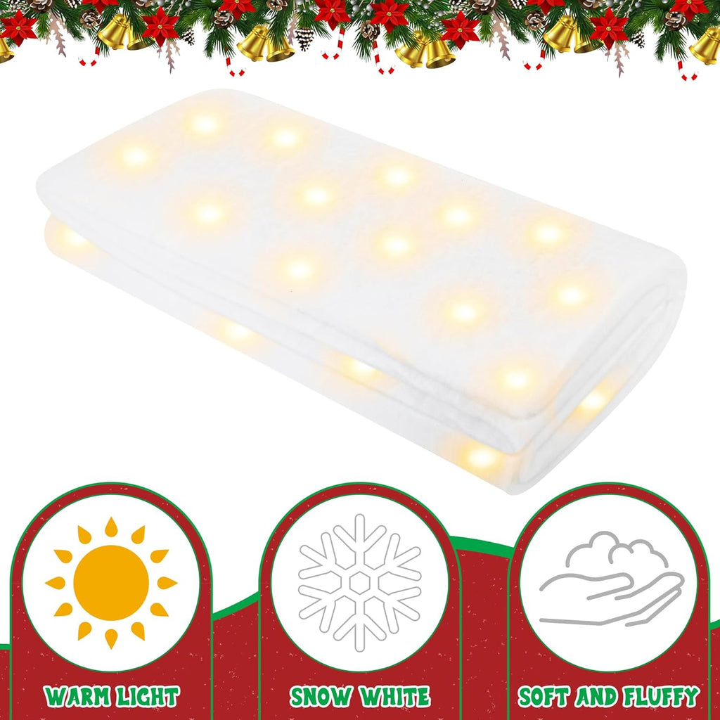 QZYL Christmas Snow Blanket Roll - 1.5 x 6FT with Lights for Festive Holiday Decorations, White
