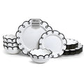 Sango 12-Piece Earthenware Dinnerware Set for 4, Glossy White Plates and Bowls Sets with Black Scalloped Rims, Premium Dish Set, Dishes for Hosting Parties, Birthday & Wedding Gifts, Splash of Cheers