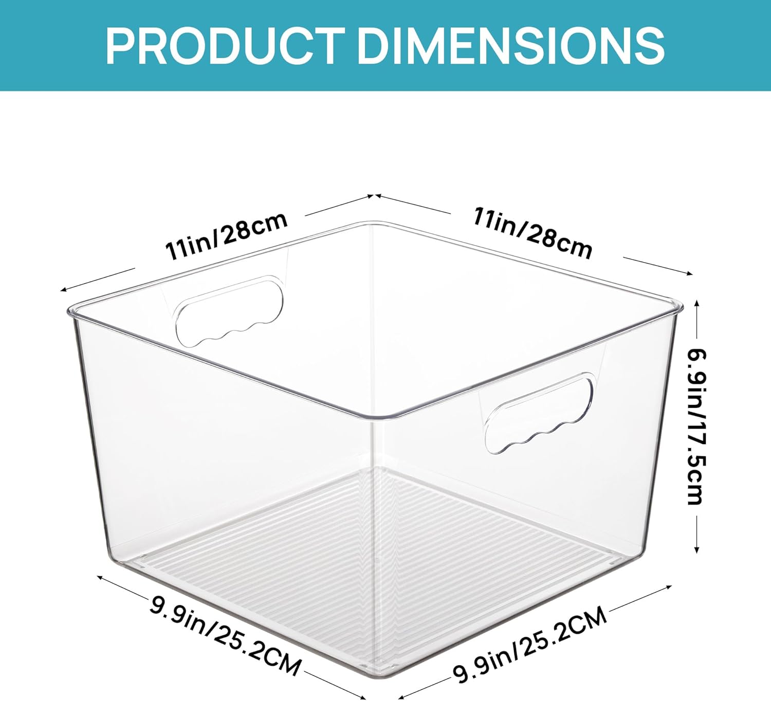 Vtopmart Extra Large Clear Plastic Storage Bins - 11x11 Cube Acrylic Organizers with Handles for Home & Pantry