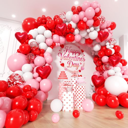 EICUECUE Valentines Day Balloons Garland Arch Kit - Different Size Red Pink White Balloons and Heart Foil Balloons for Valentine's Day Galentine's Day Engagement Anniversary Party Decoration Supplies