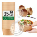 TOPtoper 50 Pack 35 Oz Large Paper Bowls with Lids, Heavy Duty Paper Bowls for Party, Disposable Bowls Bulk Leakproof and Microwave Safe for Hot/Cold Use (35 OZ)