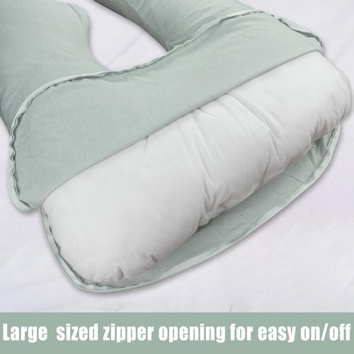 TANOFAR Pregnancy Pillow Cover J Shaped(ONLY Pillowcase), Super Soft Pillowcase Replacement Cover for Maternity Pillow, with Large Sized Zipper, Fits 55/58 Inch Pregnant Pillow, Green