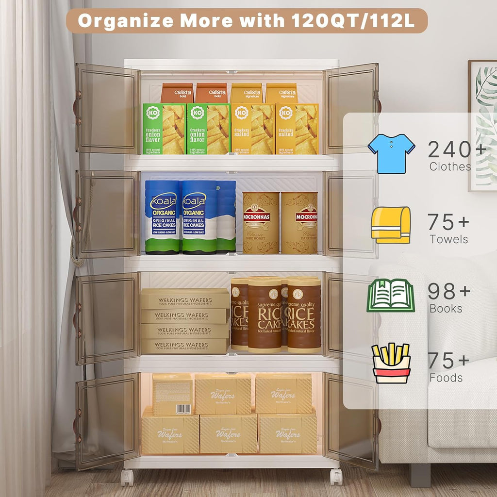 UAMFURI Extra Large Stackable Storage Bins - 480QT/120QT | 4-Pack with Lids & Wheels for Easy Organization