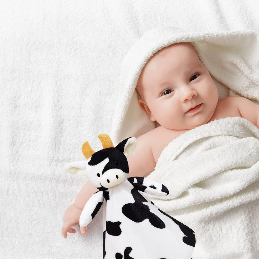 Skiennix Baby Cow Stuffed Animal Security Blanket - Plush Lovey for Newborns & Toddlers, 13 Inches, Orange Horns