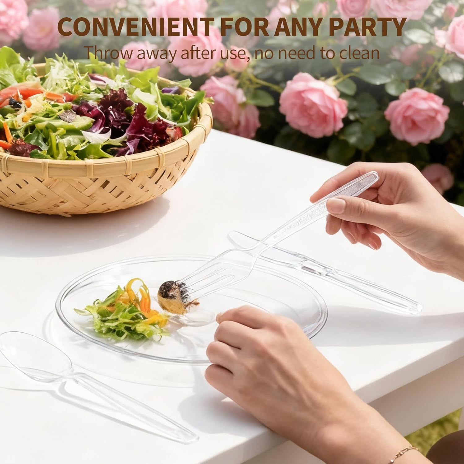Skiennix Extra Heavy Duty Clear Plastic Forks - 180 Count, 7.1" Durable & BPA-Free Utensils for Events