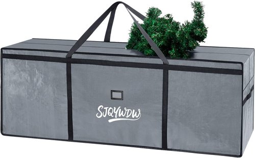 Heavy Duty Christmas Tree Storage Bag by [Brand Name] - 7.5 ft Water Resistant with Dual Zippers & Mesh Pockets (Grey)