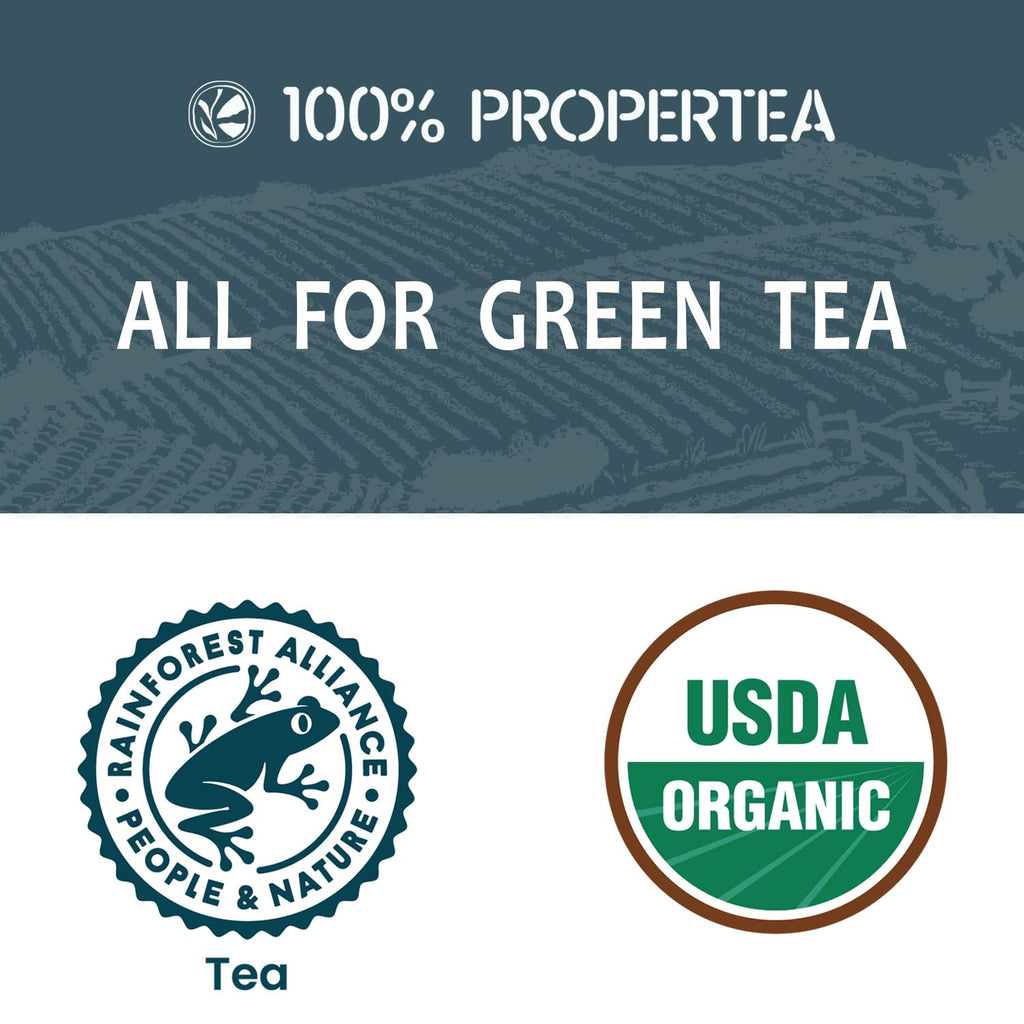 Propertea Organic Green Tea Bags - 100 Count Eco-Friendly Resealable Pouch | Rich in Antioxidants, Hot or Iced