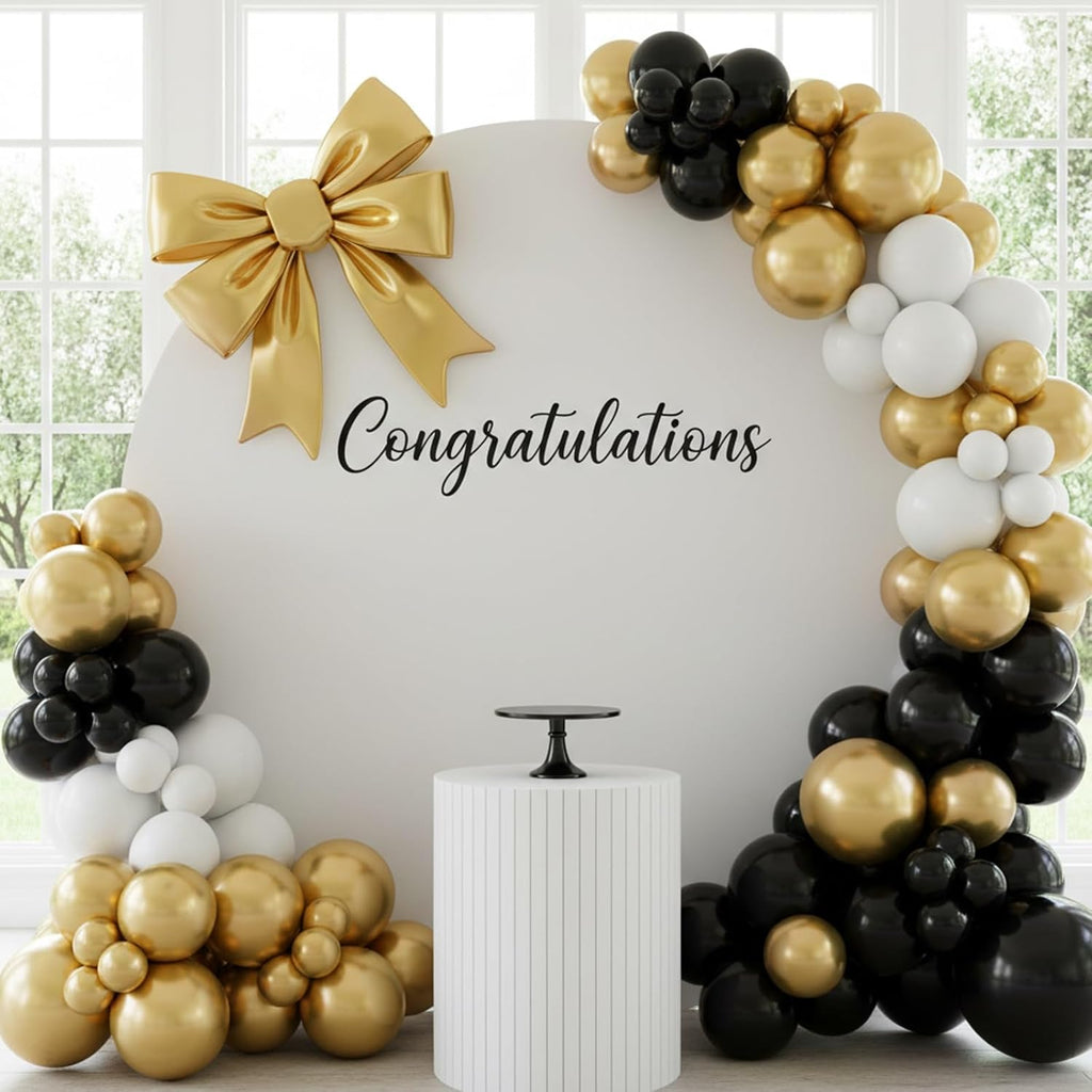 RUBFAC Black and Gold Balloons - 129-Piece Latex Balloon Garland Kit for Party, Wedding, and Birthday Decor
