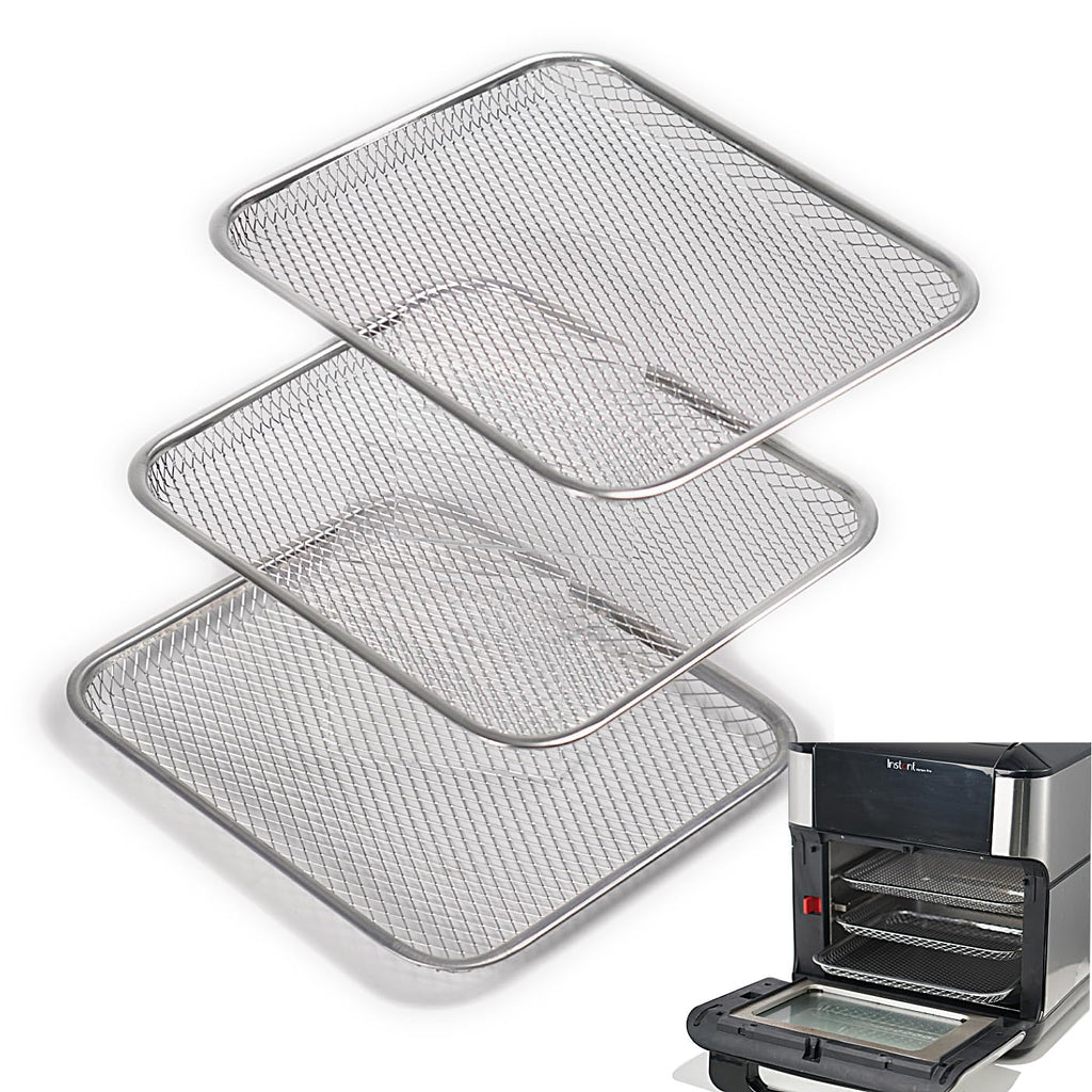 Kispog Uncoated Stainless Steel Cooking Tray Compatible with Instant Pot Vortex 10QT Only - PFAS & Teflon-Free - Dishwasher Replacement Racks, 10.2"x8.97" 3-Pack Mesh for 360 Airflow & Crisping
